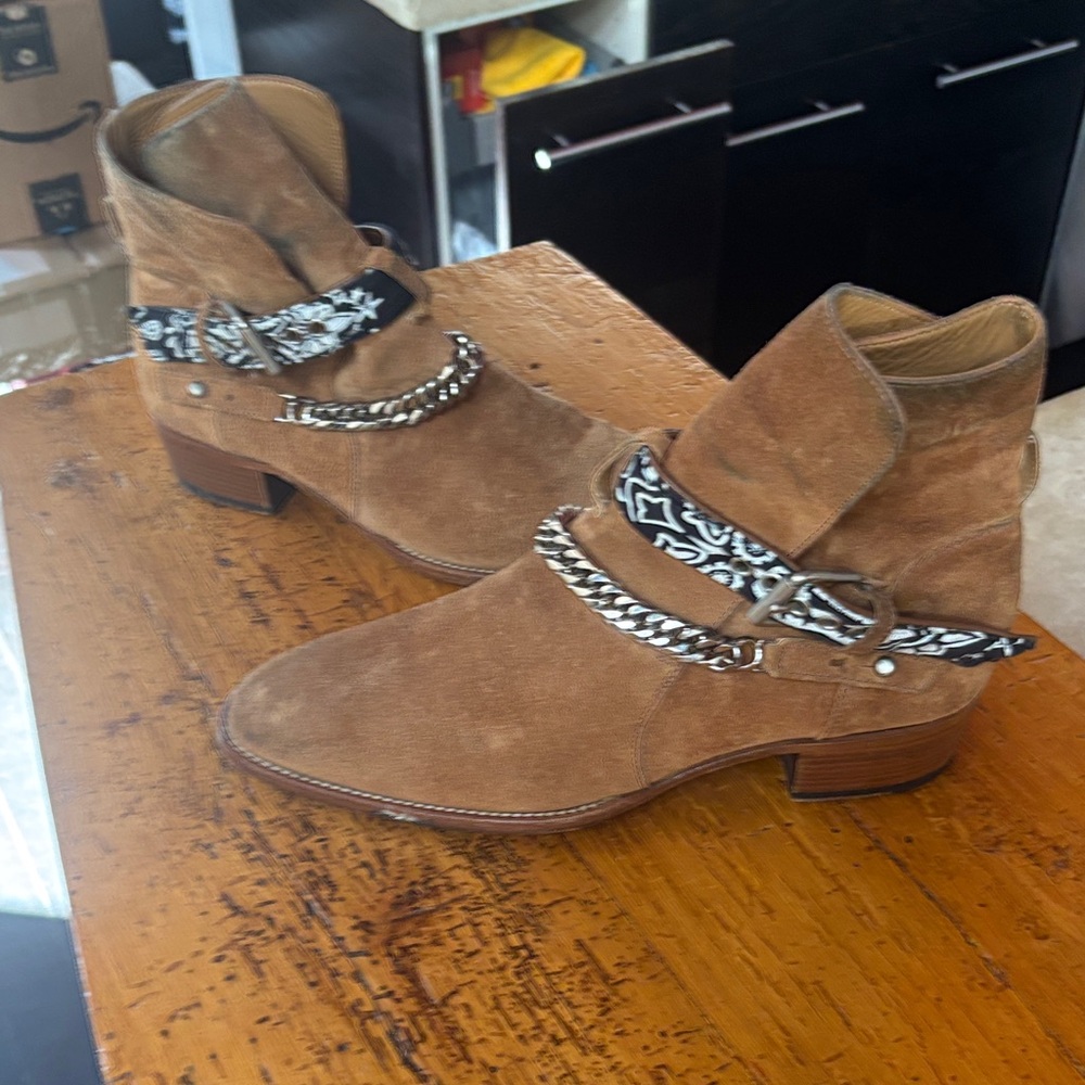 Amiri bandana chain boots in saddle brown size 44 or 11 (US)